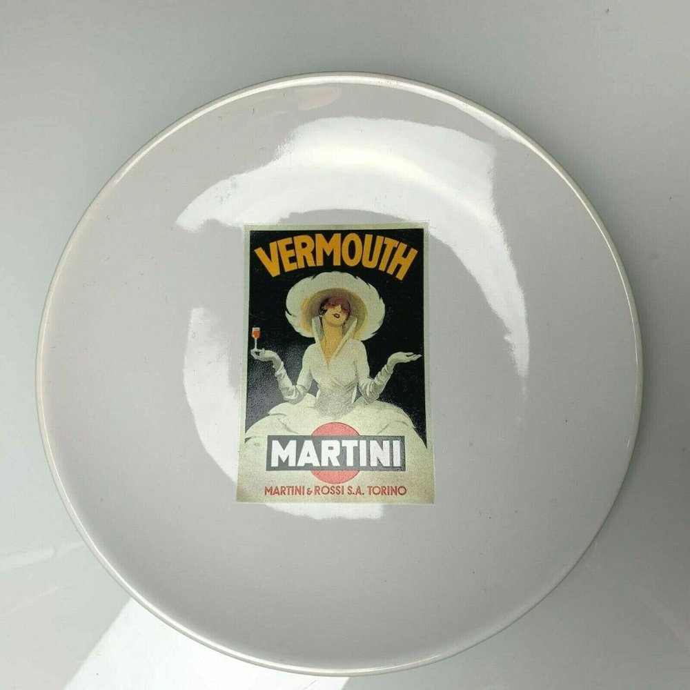Pottery Barn Vintage Poster Cocktail Plate Rare 2002 8'' Vermouth Martini‎
